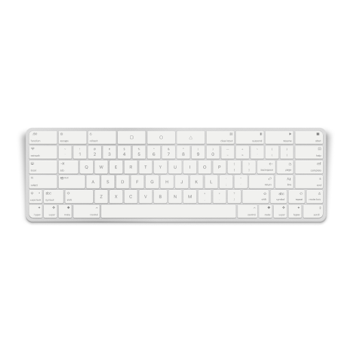 A Magic Keyboard in Symbolics layout with SF symbols on every special key.